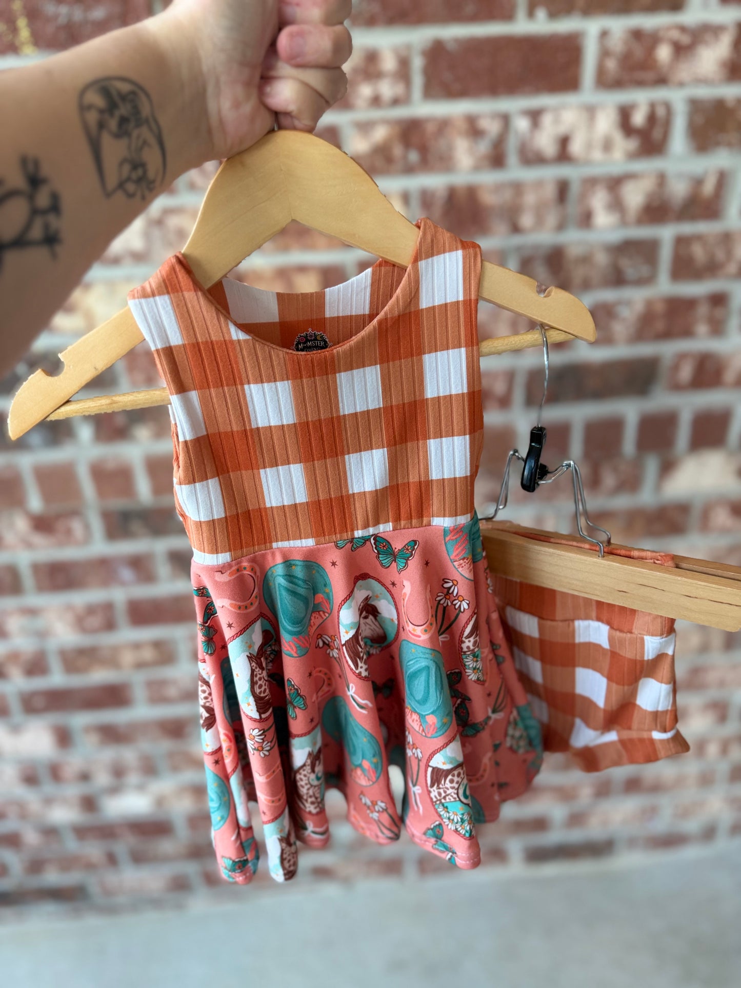 GINGHAM HORSE TANK PEPLUM + BUMMIE SET