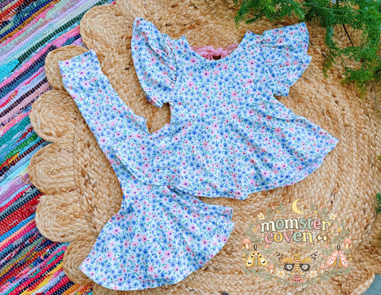 FLORAL PEPLUM TOP + BELLBOTTOM SET